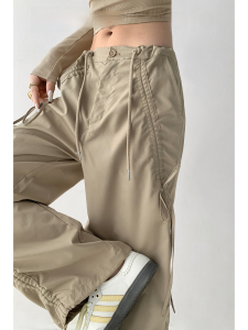 ต่ํา เอว โบว์ เน็คไท หลวม ชุดทํางานขาตรง กางเกง ผู้หญิง พลร่มอเมริกันขากว้าง กางเกง มีสไตล์ และ อินเทรนด์