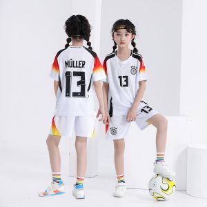 Childrens Football Kit Set V-Neck Home Match Two-Piece White Jersey Shorts Combo Customizable Fan Edition Support Tailoring