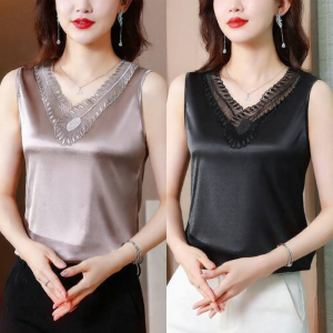 Lieoyuarn | Oversized Lace Satin Sleeveless Womens Vest