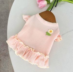 Spring Autumn Thin Teddy Bichon Dog Pet Clothes Small Puppy Gingham Floral Sleeveless Skirt for Dogs Princess Style Dog Dress