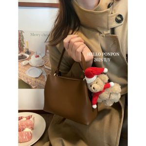 Original New Arrivals Roasted Maroon Cross Body Bucket Bag Niche Style Korean Compact Temperamental Handbag Casual Commuter Shoulder Bag