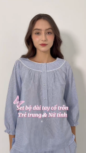 [NEW] Bộ dài cổ tròn viền ren mặc nhà JUBBIE - 40412
