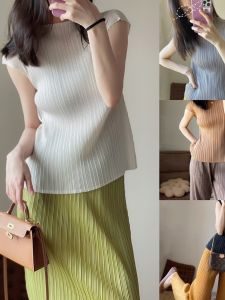 Slimming Effect TVTV Vest Four Colors Small Pleated Sleeves Half High Collar Basic Style Casual Base Layer Top