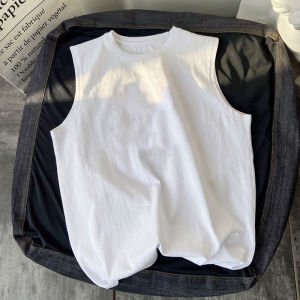 Pure Cotton Hong Kong Style Sleeveless T-Shirt Men Summer New Ins Trendy Sport Loose Casual Shoulder Bared Vest Youth Fashion