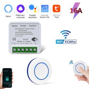 RF433 Circular Button Remote Control and RF433+WIFI Smart Switch Wireless Switch Smart Life APP Alexa Google Home Voice Control