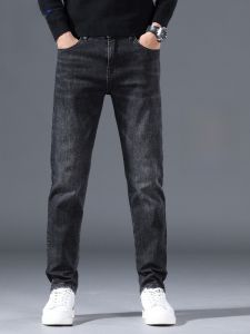 ROMON | Lormen Mens Fleece Lined Slim Fit Jeans Thick Winter Casual Long Trousers Mid Waist Zipper Pocket Wear Resistant Urban Fashion