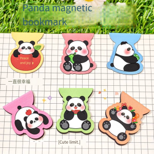 6 pcs Cute cartoon Panda Magnetic Bookmark Student Creative double-sided magnet bookmark page holder learning stationery gifts
