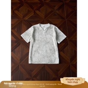 OUMULONG | Áo Thun Tie Dye Cổ V Tay Bốn Phân