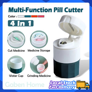 4 Layer Pill Medicine Crusher Pemotong Ubat Tablet Cutter Pill Splitter Box Portable Storage Pill Box Travel Drug Container 切药盒