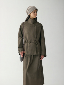INSIS FEMME | Side-Placket Belted Chinese Style Casual Coat