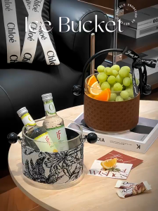 ฝรั่งเศสรีโทรบ้านถังน้ำแข็งใหม่ชั้นสูงถังแชมเปญเย็นกระจกหนาตะกร้าผลไม้มือถือ