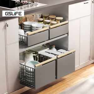 GSlife🔥🔥Folding Pull-out Basket for Kitchen Racks Organizer Under Sink Organizer Racks Seasoning Storage Rack Sliding Cabinet Drawer