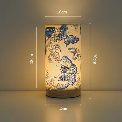 Vintage Fabric Table Lamp USB Dimmable Bedside Night Light Solid Wood Base Rechargeable or Remote Control Small Desk Lamp for Bedroom Living Room Home Decor