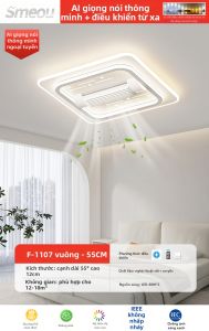 smeou | Đèn Trần Quạt Không Lưỡi Đá Có Điều Khiển Giọng Nói Thông Minh
