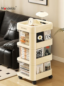 Mandelda Tea Table Side Storage Cabinet Mobile with Wheels Small Cart Living Supplies Snacks Floor Standing Shelf Living Room Organizer