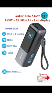 Pin Sạc dự phòng Anker Zolo A1695 165W 25000mAh 4 cổng 1C1A 2 cáp liền Type C PD PPS5A