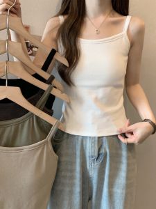 เสื้อกั๊กผู้หญิงคอวีแขนกุดทรงเข้ารูป ผ้าฝ้ายแท้ 2025 ฤดูร้อน เสื้อกั๊กชั้นในแบบมีแผ่นเสริมหน้าอก สีขาว ป้องกันหน้าอกข้างซ้าย เสื้อผ้าทำงาน