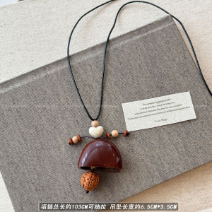 New Chinese Style Long Beaded Necklace Womens High-End Feeling Vintage Heart Shaped Pendant Sweater Chain Accessory