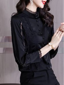 Fall Lace Satin Fitted Fashion Shirt