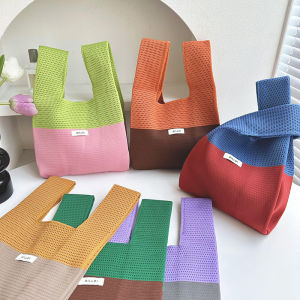 Knitted Bags Womens New Arrival Color Matching Hollow out Shoulder Handbag Work Clothing Large Capacity Totes Hand Bag Womens Easiest for Match