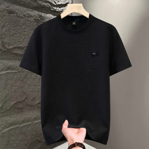 Ice Silk Short Sleeve T-Shirt Mens Solid Color round Neck Fashionable Versatile Summer Sweat Absorbent Polyester Fiber T-Shirt