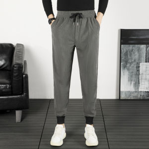 Corduroy Mens Pants Spring Autumn Trendy Brand Casual Sports Sweatpants Elastic Cuffed Leisure Nine Points Slim Fit Trousers