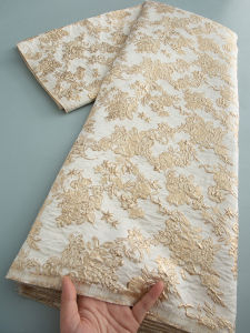 Vải Ren Gấm Jacquard Vàng Thêu Hoa 3D Dùng Cho Váy Dự Tiệc Trang Trí Đám Cưới Chất Liệu May Thân Thiện Với Môi Trường Bằng Polyester