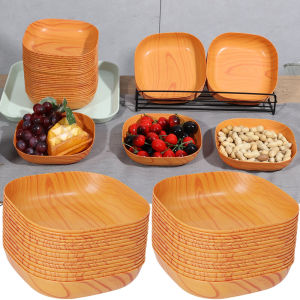 20pcs Kitchenware Wood Grain Plastic Square Plate Multifunctional Simple Imitation Wood Grain Snack Plate Dessert Snack Tableware Kitchen Bowl Dish
