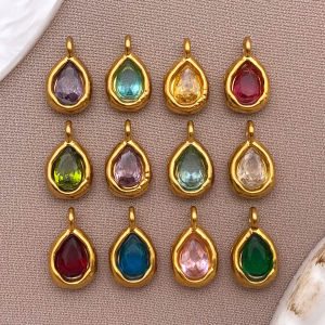 5pcs Stainless Steel Teardrop Charms Inlaid with Crystals Gold-plated DIY Bracelet Earrings Jewelry Making Accessories Materials