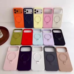 szhaiyu | Matte Candy Liquid Silicone Magnetic Phone Case For iPhone 18 17 16 15 13 14 Pro Max With Rotating Stand Ring Holder Back Cover