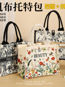 Waterproof Three-Dimensional Canvas Shopping Bag Handheld Tote Bag without Shoulder Strap Foldable Square Cartoon Style Soft Bag