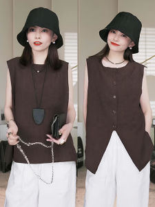 เสื้อเชิ้ตแขนกุดสองด้านสไตล์ฝรั่งเศสย้อนยุค ทรงหลวม สำหรับผู้หญิงในช่วงฤดูร้อน เสื้อเชิ้ตคอโปโลแขนกุดแบบลำลอง