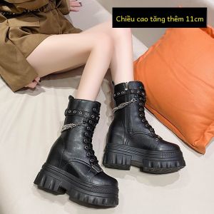 Giày Bốt Martin Cao Đến Mắt Cá Chân Cho Nữ Giày Bốt Đế Dày 11cm Giày Bốt Đế Trong Tăng Chiều Cao Mùa Xuân Thu Mới