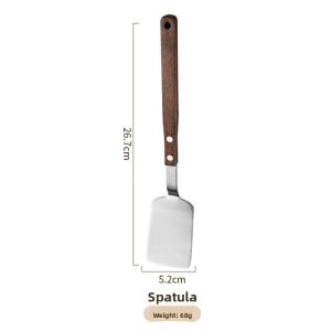 Lightweight Walnut Wood Handle 304 Stainless Steel Cooking Spatula Flat Bottom Pancake Fry Pan Cooking Spoon Skillet Spatula