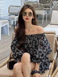 Áo Thun Tay Ngắn Dáng Rộng in Hoa Một Bên Vai Phong Cách Pháp Mùa Hè 2025 Dành Cho Nữ Áo Sơ Mi Vải Polyester Thoải Mái Thoáng Khí Thường Ngày