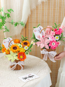 Homemade by Hand Twisted Stick Portable Flower Basket Sunflower DIY Floral Material Package for Free Girls Birthday Gifts Girlfriends