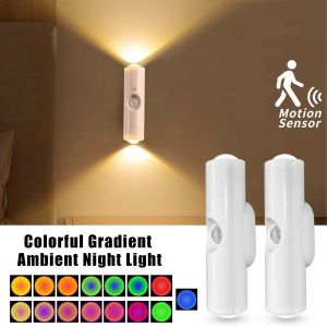 LED Motion Sensor Night Light RGB Colors Changing Wireless Wall Lamp Rechargeable Magnetic Sunset Lamp for Bedroom Living Room