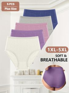 5-Pack Womens Mid-Rise Underwear - Plus Size Tummy Control & Butt Lifting Soft Breathable Cotton Panties 5 Colors
