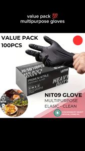 NIT09 Black Nitrile Gloves 100pcs/Box Medium 4 Mil - Disposable Powder Free Latex Free Gloves - SYNCA Chemical Resistant Waterproof Powder-Free Anti-static Latex-Free Gloves for Kitchen Cleaning Tattooing Hair Dyeing & More - Food Grade
