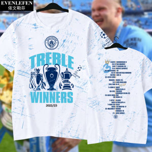 Manchester City Team Champions League the Treble Harland Football Fan Clothes Quick-Dry T-shirt Short-Sleeved Men and Women Ice Silk Half Sleeve