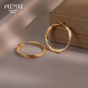 WENXI | Bông Tai Hoa Tai Ba Tầng Màu Vàng
