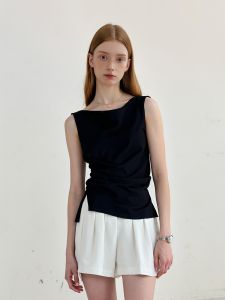 Áo Vest Không Tay HUAAPPUW Dáng Ôm Vừa Vặn Mùa Hè 2025 Pure Color Dành Cho Nữ Cổ Chữ V Cạp Cao Tay Áo Xếp Ly Áo Vest Thường