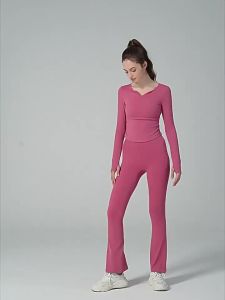 alo yoga ยีนส์ขาบานโยคะเอวสูงยกสะโพกสบายๆ ยีนส์ขายาวฟิตเนสยืดกระชับขาขากว้าง