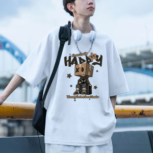 เสื้อยืดแขนสั้นผ้าฝ้ายแท้สำหรับผู้ชาย ทรงหลวม ฤดูร้อน 2025 สไตล์ฮ่องกง ลำลอง เสื้อยืดคอกลมระบายอากาศได้ดี