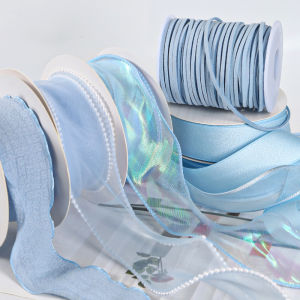 Blue Series Ribbon DIY Handmade Gift Packaging Flower Bouquet Cake Decoration Satin Ribbon Weaving Material Home Fabric