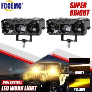 Motorcycle LED Spotlight Dual Color Hi/Low Beam Fog Lamp Bright 3 Lens Headlight Driving Light for Car Trucks SUV UTV 12V 24V