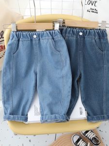 Childrens Cotton Denim Pants Spring Autumn Casual Loose Dad Pants Single Long Trousers Trendy Pure Color Boys Leisure Pants