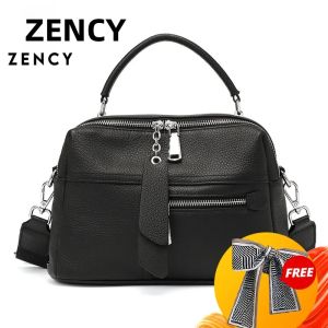 Túi Xách Nữ Bằng Da Thật Zency Túi Xách Nữ Thiết Kế Cổ Điển Màu Đen Túi Đựng Gối Có Tay Cầm Trên Cùng Túi Đeo Chéo Có Khóa Kéo Dành Cho Nữ