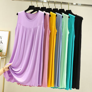 Váy Ngủ Modal Mùa Hè Rộng Rãi Cho Nữ Váy Dài Không Tay Váy Dài Đến Đầu Gối Vải Modal Quần Áo Mặc Nhà Thường Ngày