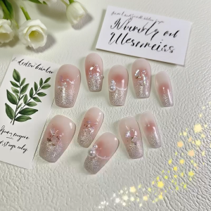 Press On Nails Manicure Size XS Mother Of Pearl Handmade Reusable Nails